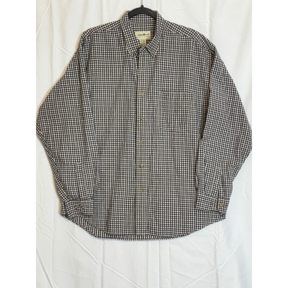 Eddie Bauer Mens L G Plaid Button Down Shirt Long Sleeve Cotton Casual